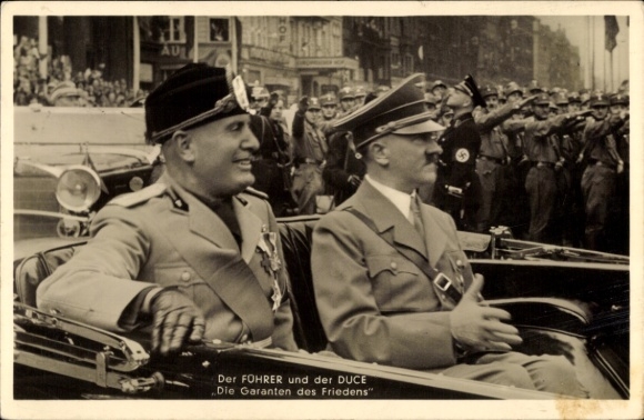 Postcard Führer and Reich Chancellor Adolf Hitler, Benito Mussolini, The Guarantors of Peace, State Meeting