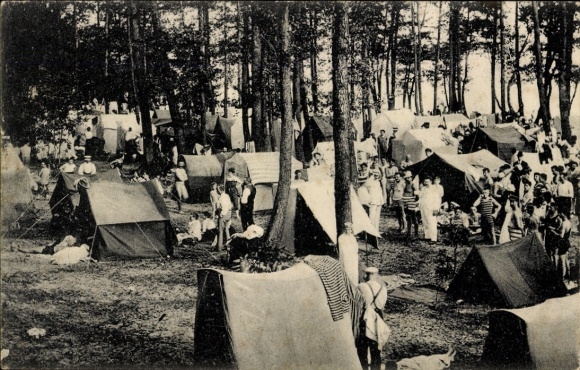 Postcard Berlin Köpenick, Müggelsee, tent city in the outdoor pool