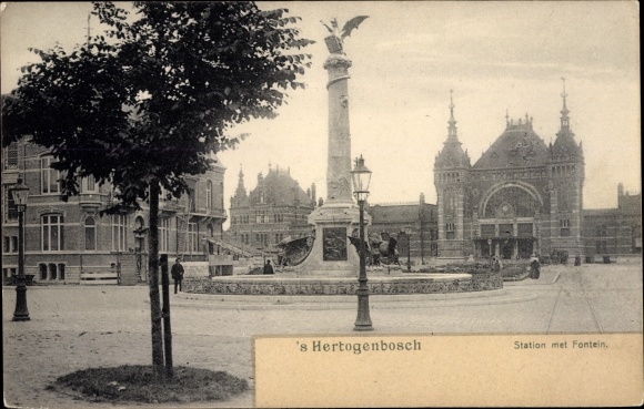Postcard &#39;s Hertogenbosch Den Bosch Nordbrabant, Station with Fountain