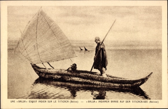 Ak Bolivia, inheems schip op het Titicacameer