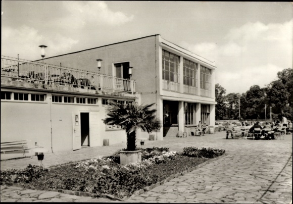 Postcard Pegau in Saxony, public swimming pool, Café Elsteraue