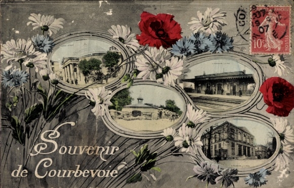 Postcard Courbevoie Hauts de Seine, partial views of the city