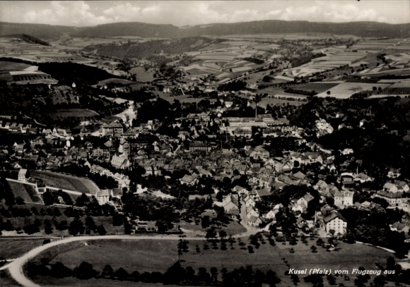 Postcard Kusel in the Palatinate, aerial photograph