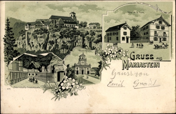 Chromo-Litho Mariastein Canton Solothurn, Hotel de la Poste, monastery, chapel of grace