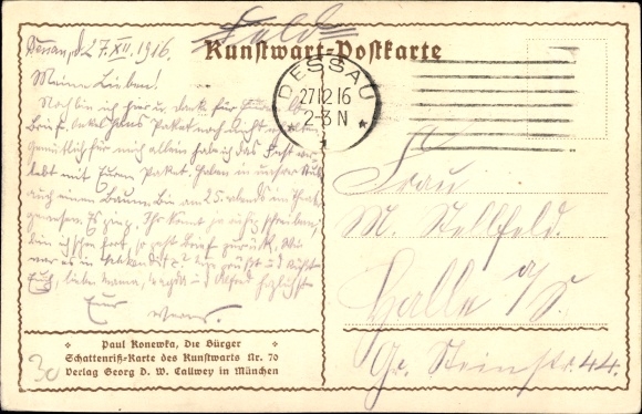 Paper cut Postcard Konewka, Paul, Die Bürger, Kunstwart No. 70