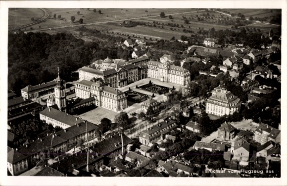 Postcard Bruchsal im Kraichgau, aerial photograph of the castle