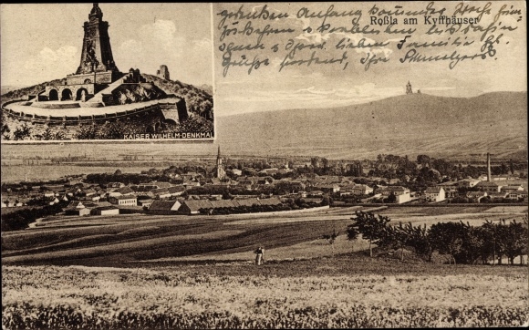 Ak Roßla Südharz am Kyffhäuser, Kaiser-Wilhelm-monument, uitzicht op de stad