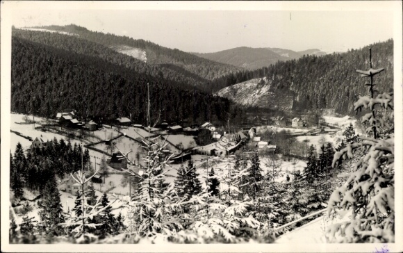 Ak Meuselbach Schwarzmühle Schwarzatal in Thüringen, winterlandschap