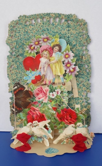 Backdrop card 3D wafer standee, congratulations, two girls, butterfly, doves, flowers