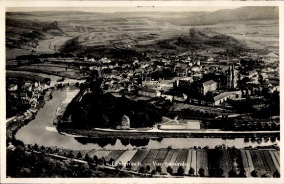 Postcard Echternach Luxembourg, aerial view of Moselle, city view, Vue générale