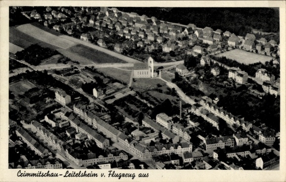 Ak Crimmitschau in Sachsen, Luftaufnahme,  Leitelsheim, Gebäude, Felder, Landschaft