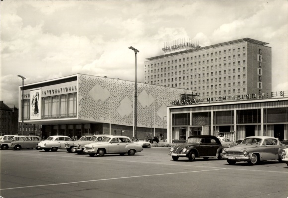 Postcard Berlin Mitte, Kino International and Hotel Berolina, film poster, The Serf Actress