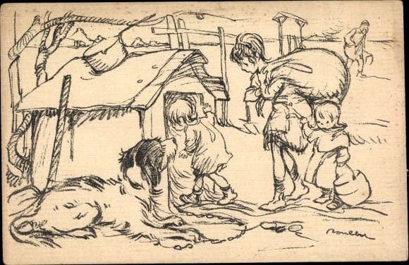 Artist PC Poulbot, Francisque, Children move into a kennel