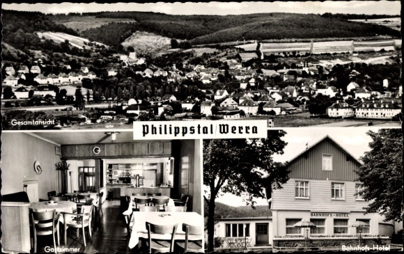 Postcard Philippsthal an der Werra, total view, Bahnhofshotel, Inh. E. Schlenvoigt