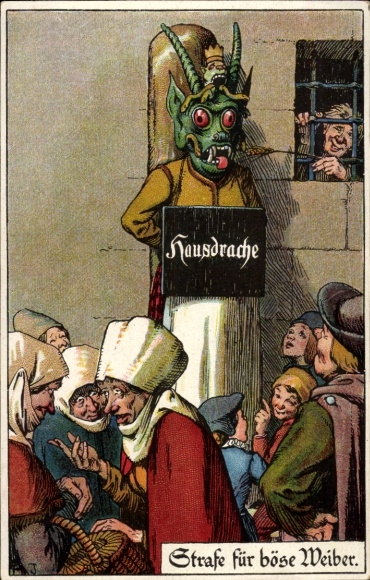 Artysta lito Jodolfi, kara dla złych kobiet, smok domowy, maska smoka, pręgierz