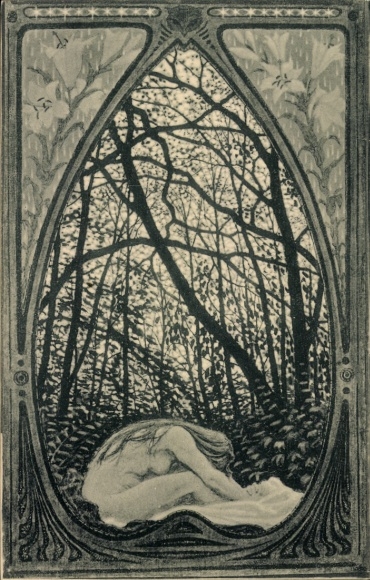 Artist Postcard Fidus, Twilight Waves, Sleeping Woman, Forest