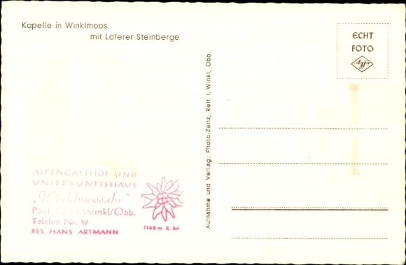 Postcard Reit im Winkl Upper Bavaria, Winklmoos, chapel with Loferer Steinberge, snow
