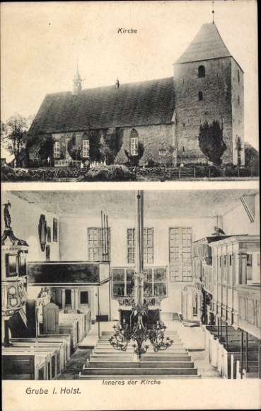 Postcard Grube in Holstein, Church