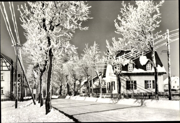 Ak Reitzenhain Marienberg in het Ertsgebergte, straatgedeelte in de winter