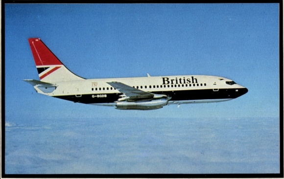 Postcard passenger aircraft British Airways, Boeing 737 Twinjet