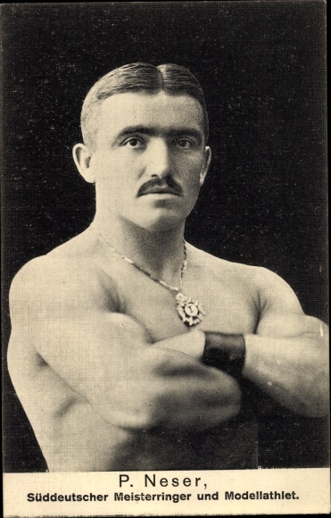 Postcard P. Neser, South German champion wrestler and model athlete