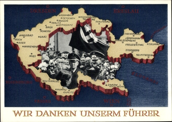 Postal stationery Postcard We thank our Führer, Sudetenland, Bohemia, Moravia, Hitler