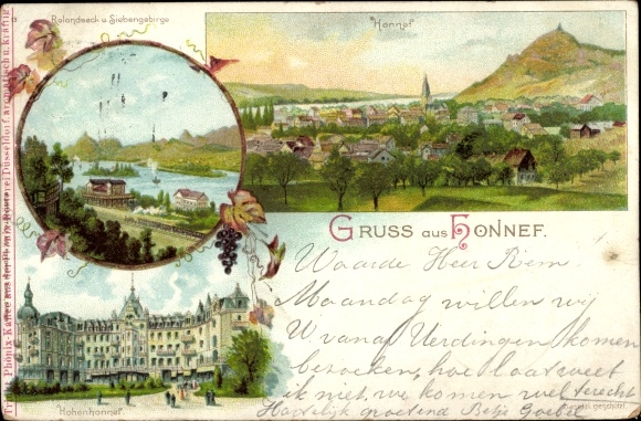 Chromo-Litho Bad Honnef am Rhein, general view, Rolandseck, Siebengebirge, Hohenhonnef