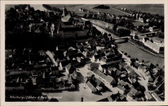 Postcard Neuburg an der Donau Upper Bavaria, aerial view of Neuburg, architecture, bridges