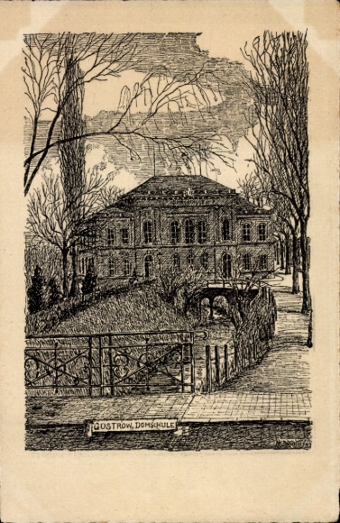 Artist Postcard Güstrow in Mecklenburg, Cathedral School