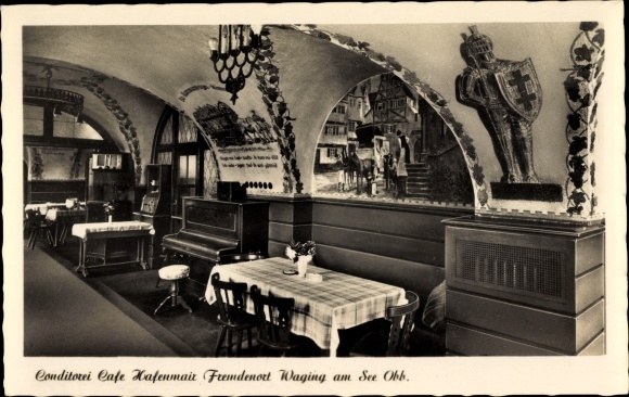 Postcard Waging am See Oberbayern, Konditorei Cafe Hafenmair, interior view