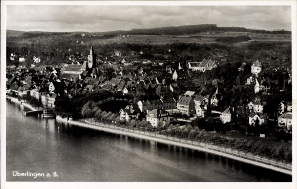 Postcard Überlingen on Lake Constance, aerial photograph