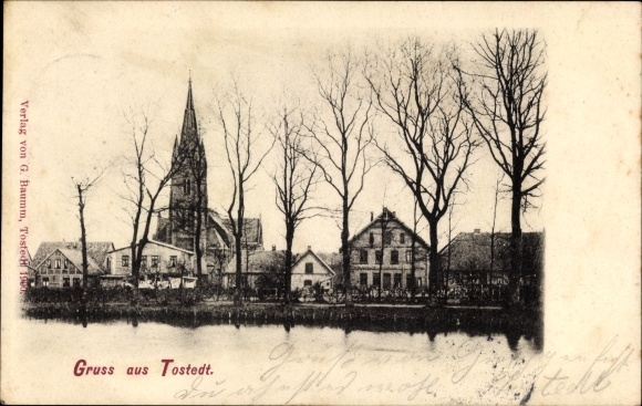 Postcard Tostedt in Lower Saxony, partial view, church