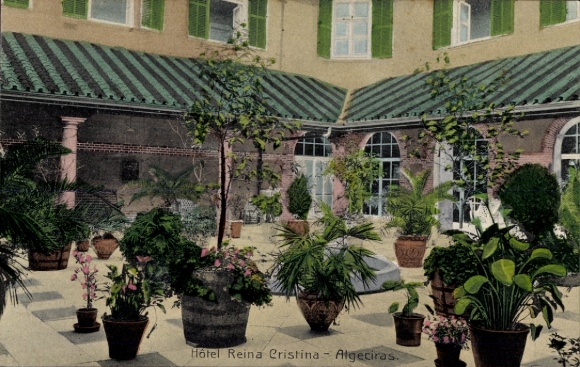 Postcard Algeciras Andalusia, courtyard, plants, Hotel Reina Cristina, Spain