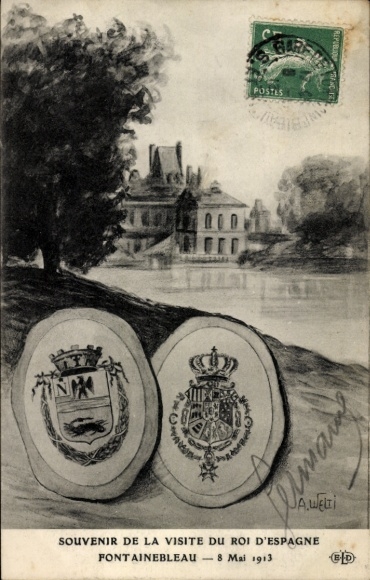 Ak Fontainebleau Seine et Marne, Souvenir de la Visite du Roi d'Espagne,  Gebäude, A. Welti