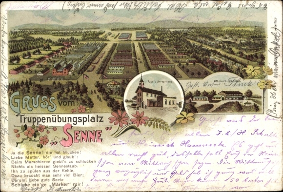 Chromo-Litho Neuhaus Paderborn Castle in Westphalia, Senne camp, Senne military training area, officers' mess
