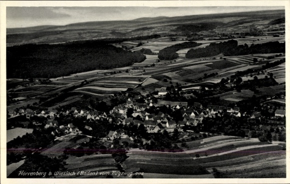 Ak Wiesloch in Baden, Luftaufnahme von Horrenberg, Baden, Landwirtschaft und Häuser