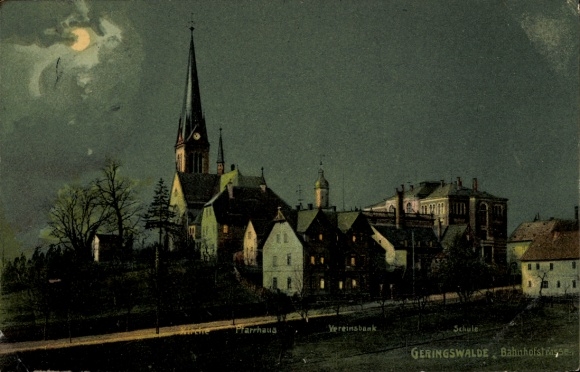 Ak Geringswalde Sachsen, Bahnhofstraße, Kirche, Pfarrhaus, Schule