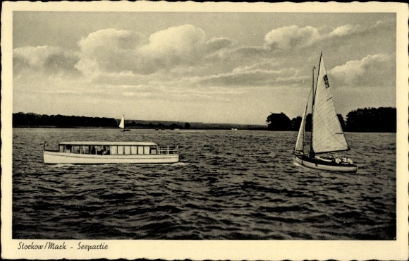 Postcard Storkow in der Mark, lake, sailing boat, ship