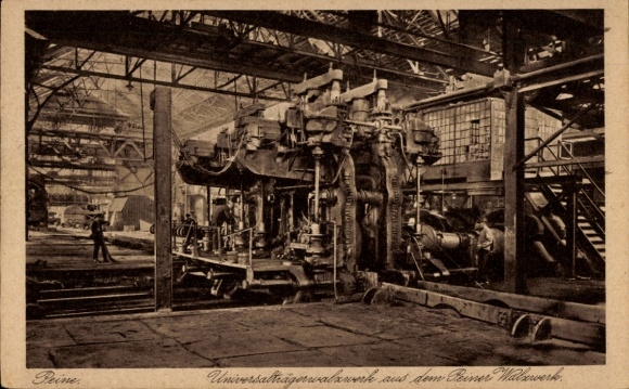 Postcard Peine in Lower Saxony, universal beam rolling mill, industrial machines, historical technology