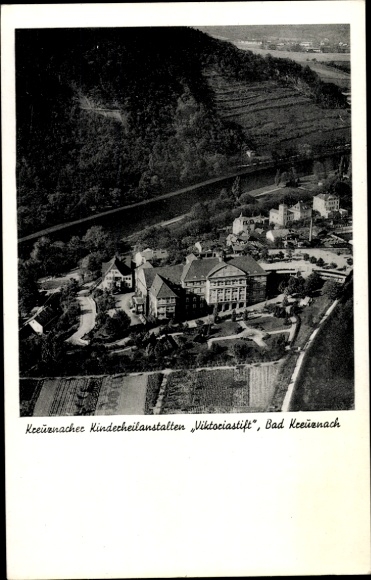 Ak Bad Kreuznach in Rheinland Pfalz, Luftaufnahme der Kinderheilanstalten Viktoriastift, Bad Kreu