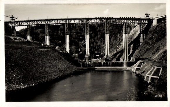 Postcard Saale Orla Kreis, construction of the Bleiloch Dam
