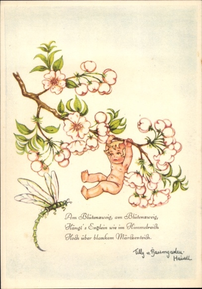 Artist PC Baumgarten, v., T., child swings on the tree, dragonfly