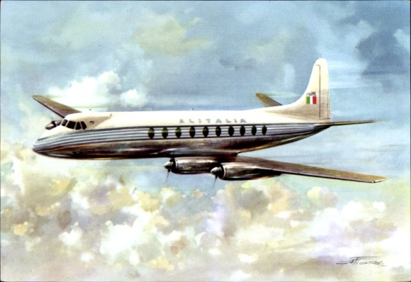 Artist Postcard passenger aircraft, Alitalia, Viscount
