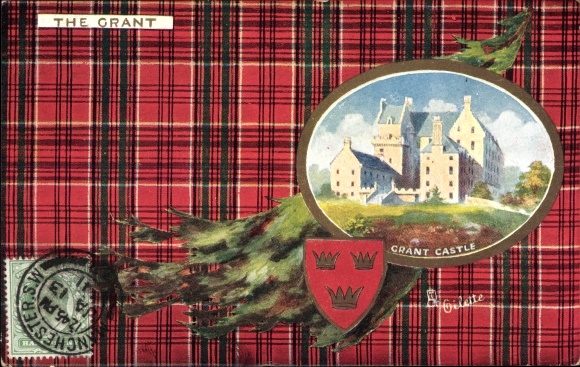 Coat of arms Passepartout Postcard Scotland, Grant Castle, The Grant