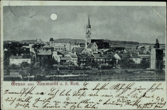 Moonlight Postcard Neumarkt Sankt Veit an der Rott Upper Bavaria, general view