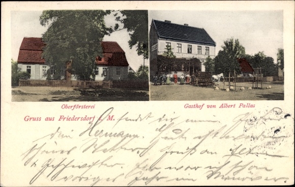 Postcard Friedersdorf in the Mark, head forester's office, inn of Albert Pallas