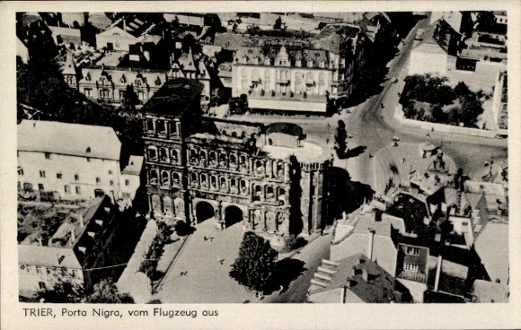 Postcard Trier on the Moselle, aerial photograph Porta Nigra
