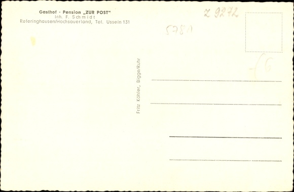 Postcard Referinghausen Medebach in the Sauerland, Gasthof Pension Zur Post