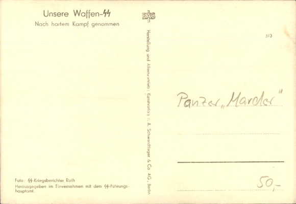 Postcard Waffen-SS, captured after hard fighting, Panzer Marder