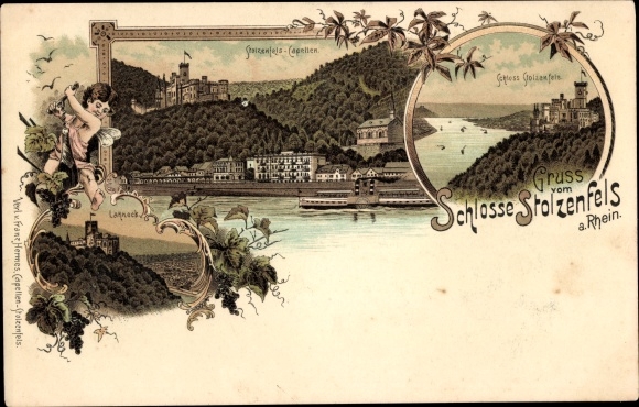 Chromo-Litho Capellen chapels Stolzenfels Koblenz am Rhein, Stolzenfels Castle, castle